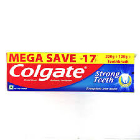 Colgate Strong Teeth Anti-Cavity Tooth paste - Saver Pack 200g+100g (Toothbrush)