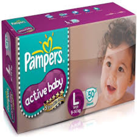 Pampers- Active Baby Diapers, Large (L), 50 Diapers