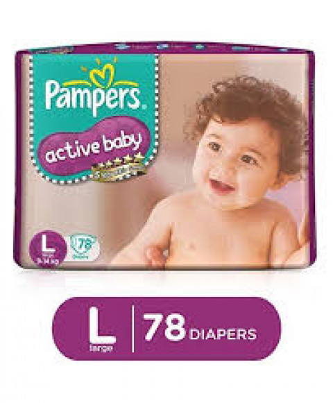 Pampers-Active Baby Large Size (L) Diapers, 78 Diapers