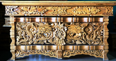 Ladakhi Wood Carved Dragon Table (Chokste), Pair