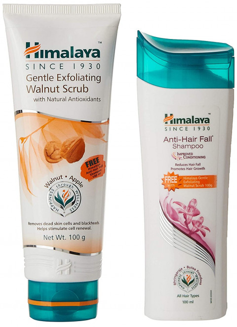 Himalaya Gentle Exfoliating Walnut Scrub, 100g with Free Anti Hair Fall Shampoo, 100ml